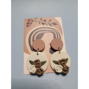 Handmade Mexican Terra Cotta Barro Inspired Dangle Post Earrings Light‎ Weight
